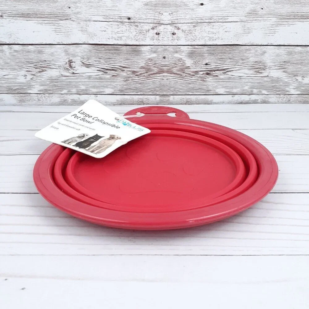 Blue Paws Collapsible Pet Bowl Large 7 inch Red